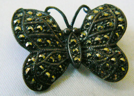 Sterling Silver 925 &amp; Genuine Marcasite Butterfly Pin Brooch - £31.93 GBP