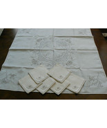 VTG Madeira Linen Embroidery Lace Decor Accent Table Cloth 33x33 &amp; 6 nap... - £63.94 GBP