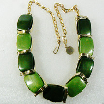 Vintage Two Tone Green Thermoset Gold Tone Link Collar Necklace 16.5&quot; $0 Ship - £82.47 GBP