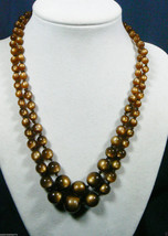 Vintage Graduated Chocolate color Lucite round Beads two strand Necklace 17&quot;L - £31.29 GBP
