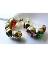 Pretty Gold Tone Jewels color Crystal half moon earrings - £22.38 GBP