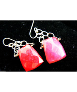 STERLING SILVER 925 HAND CRAFTED RASPBERRY QUARTZ DROP DANGLE EARRINGS - £38.33 GBP