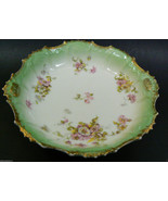 Vintage Limoges France Floral Light Green Gold trim Plate Bowl 9.5&quot; signed - £92.80 GBP