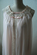 Vintage Alice Maloof Pink  Lace  Ribbons Double Layer sheer Night gown Sz S - $135.00