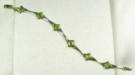 STERLING SILVER 925 SQUARE CUT PERIDOT STONES LINK TENNIS BRACELET 7.5&quot;L - £82.49 GBP