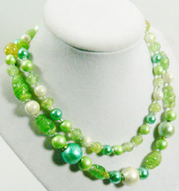 Vintage Multi Color Light Green Speckled Glass Plastic Beads Necklace 31&quot;L - £24.93 GBP