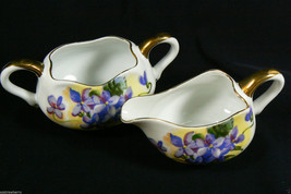 Lefton China Japan Cy 273 Blue Violet Flowers Open Sugar Bowl &amp; Creamer  Set - £83.68 GBP