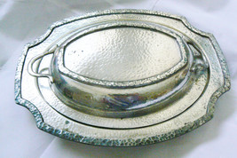 VINTAGE SP LSW NS HAMMERED 2 PC COVERED DISH SILVER PLATE OVAL SERVING - £52.56 GBP