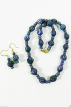 Fashion  Necklace strand + dangle drop Earrings Set Blue Color Art glass Beads - $36.00