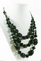 Three strand beaded Black beads Cascade fashion chain statement Necklace 20" - $31.20