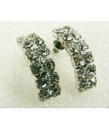 Pretty Silver Tone Clear Crystal two row rhinestones half moon earrings - £19.15 GBP