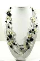 Black and Clear Iridescent Round Beads link chain necklace 60&quot;L Multi Style - £18.84 GBP