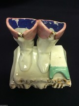 VTG Riding Boots Match Holder Striker Porcelain Bisque Hand Painted figurine - £43.45 GBP