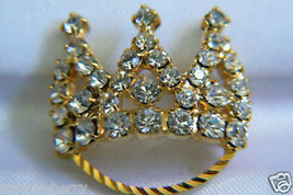 Gold Tone Sparkling Crystal Princess Crown Pin Brooch - £20.25 GBP