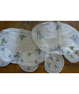 VTG SET OF 6 ROUND &amp; OVAL SHEER ORIENTAL EMBROIDERY DOILIES PLACEMAT CEN... - £23.54 GBP
