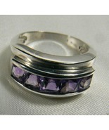 STERLING SILVER 925 PURPLE AMETHYST COLOR CRYSTAL BAND RING SZ 6 - £39.46 GBP