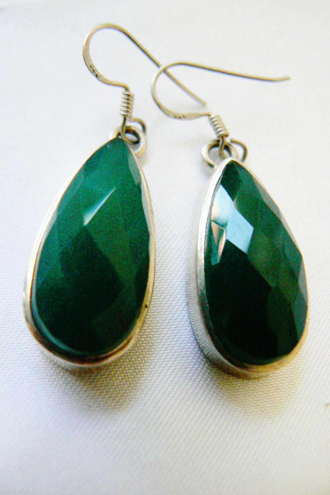 Green Faceted Chalcedony Teardrop in Sterling Silver 925 Earrings - $73.60