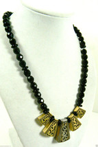 Vintage Chico&#39;s Black Glass Beads 5 Gold Silver Tone Graduated Pendant Necklace - £44.12 GBP