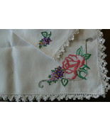 VTG White Cotton linen Table runner Floral  Embroidery Cutout Floral 19&quot;... - £35.66 GBP