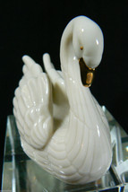Classic Lenox Ivory China Swan Sculpture Figurine 2.5" tall Gold Accent Mint - $49.00