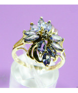 14k yellow gold Violet Blue Tanzanite Marquise Cut &amp; Diamond Flower Ring... - £512.18 GBP