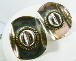 VTG Sterling Silver 925 &amp; Gold Color Mexico signed Hat Earrings Large - £54.69 GBP