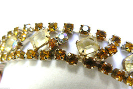 Vintage Silver Tone Amber Color Crystal Rhinestone Bracelet 7&quot;L - £56.91 GBP