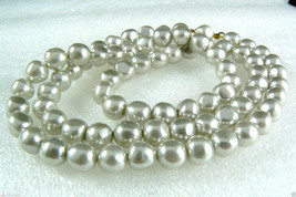 Silver Color 8mm Pearl Faux Strand Gold  Tone Clasp Necklace 23"L $0 Sh - $55.20