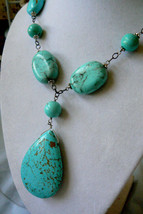 Blue Turquoise Sterling Silver  Beads &amp; Clasp Tear Drop  Chunky Necklace 19&quot;L - £62.58 GBP