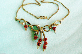 Vtg Silver Tone Gold Wash Pink Rhinestones Ribbon &amp; Floral Necklace 16.5&quot; - £24.98 GBP