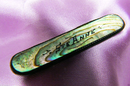 Vintage Sterling Silver Abalone Shell engraved Ste Anne bar Pin Brooch - £31.17 GBP