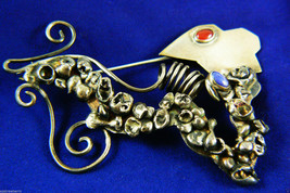 Vintage Whimsical Sterling Silver Lapis Carnelian Art Hand Crafted Pin Brooch - £152.30 GBP