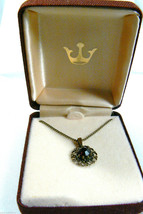 Gold Tone  Metal Red Garnet Crystal Rhinestone Pendant 16&quot;L Necklace Gift Box - £22.14 GBP