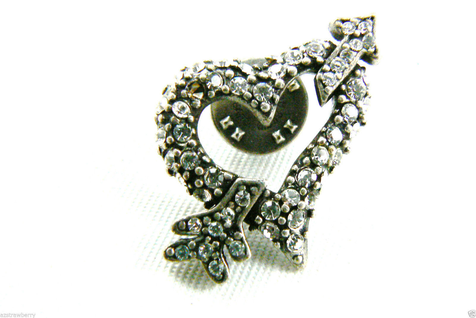 Primary image for Chico's Silver Tone Crystal Rhinestones heart & arrow tack pin signed
