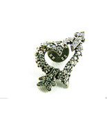 Chico&#39;s Silver Tone Crystal Rhinestones heart &amp; arrow tack pin signed - £23.94 GBP