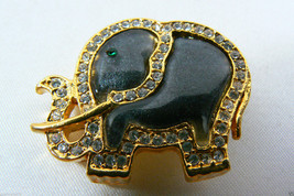 Gold Tone Metal Crystal Rhinestones Elephant Pin Brooch - £23.17 GBP