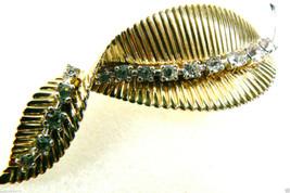 JOMAZ signed Clear Cryst Gold Tone Metal leaf Pin Brooch  Gorgeous - $169.00