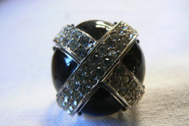 Silver Tone Black Clear Crystal Cross Mushrom Dome Large Fashion Ring sz 8.5 - $35.00