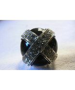 Silver Tone Black Clear Crystal Cross Mushrom Dome Large Fashion Ring sz... - £27.65 GBP
