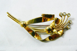 VTG Gold Wash Sterling Silver Clear Crystal Rhinestones Floral Flower Pin Brooch - £71.36 GBP