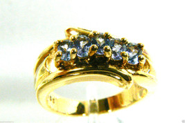 Gold Plate Over Sterling Silver 925 Violet Blue Oval Cut Crystal Ring Band Sz 8 - £31.22 GBP