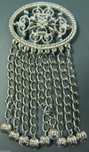 Vintage Sarah Coventry Cov Silver Tone Oval Floral Chain Fringe Ball Pin Brooch - £19.98 GBP