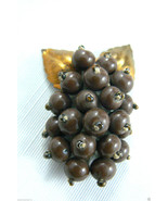 Vintage 1930&#39; Brown Beaded Grape Gold tone leaf pin brooch dress scarf c... - £54.52 GBP