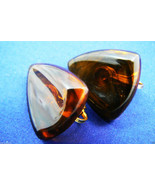 Vintage Gold Tone metal Cognac color Amber faux Clips Earrings - £25.47 GBP