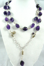 Sterling Silver 925 Genuine Purple Amethyst Designers link necklace with charm - £158.34 GBP