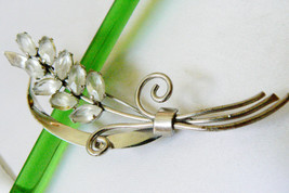 Vintage Coro Silvertone Metal Marquise Cut Crystal Flower Pin Brooch - £39.92 GBP