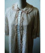 VINTAGE ECRU LACE ON BLUE LINING GOWN ROBE PEIGNOIR SIDE POCKETS ~PRETTY~ - £119.10 GBP