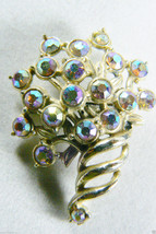 VTG Silver tone metal Aurora Borealis Crystal Floral pin brooch - £27.75 GBP