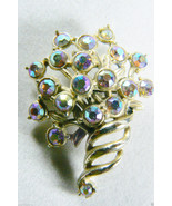 VTG Silver tone metal Aurora Borealis Crystal Floral pin brooch - £27.65 GBP