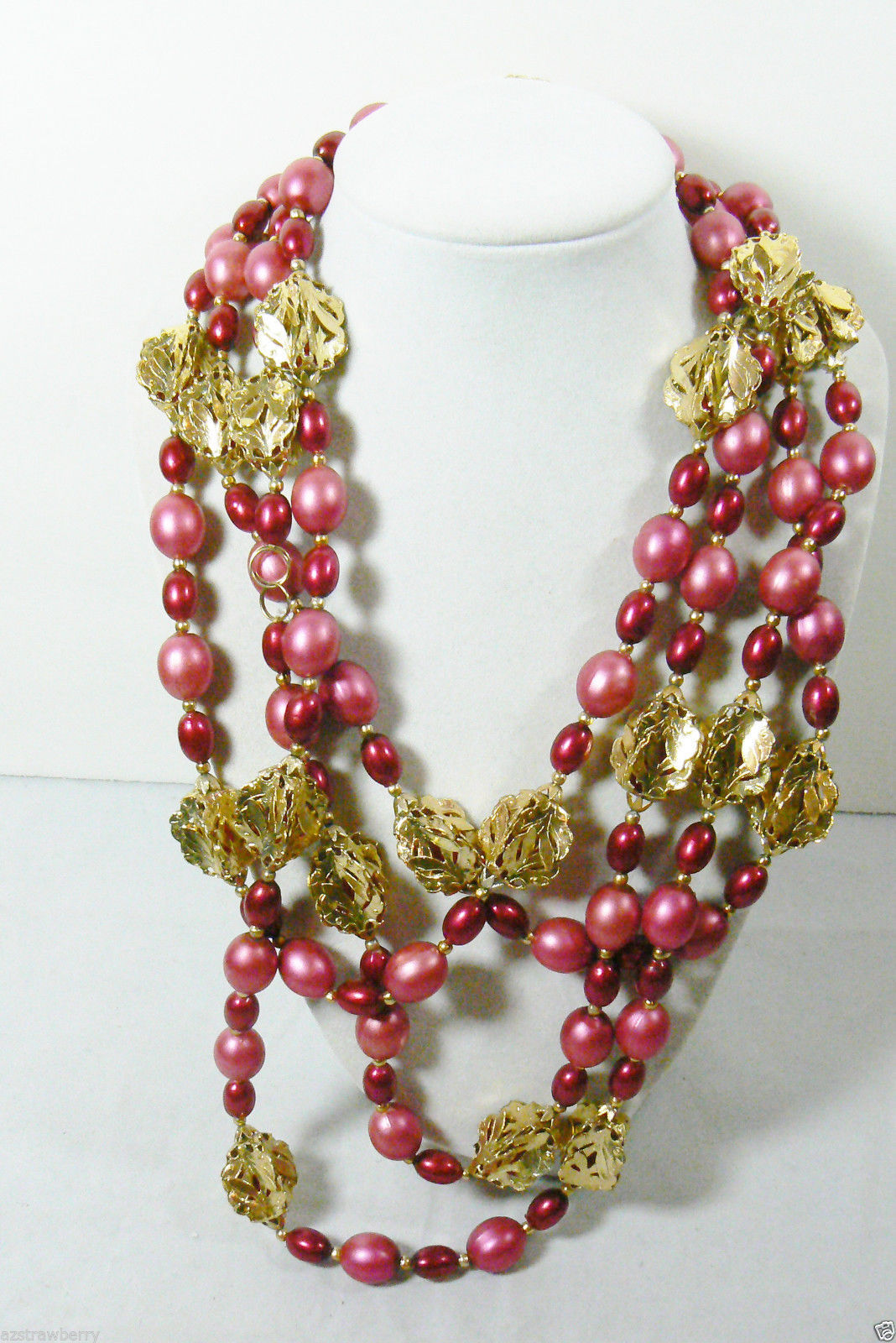 Endless 94"L Pink GoLd tone filigree spacers beads necklace - £25.09 GBP